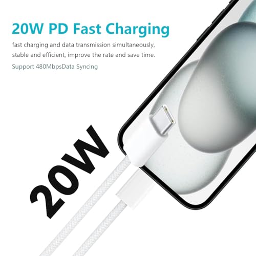 6ft iPhone Duo/18/1716/15 Charger, 20W USB C Fast Charger Cord for iPhone 18/17/16/15 Pro Max, Plus, 18E/17E/16E USB c to USB c Woven Cable for AirPods 4/5,AirPods Pro 2nd/3rd Gen, Max Charging Block - size: 6FT(72in)