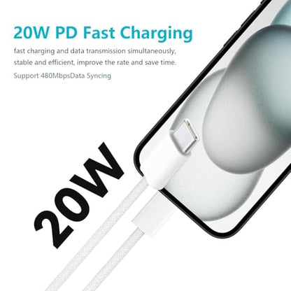 6ft iPhone Duo/18/1716/15 Charger, 20W USB C Fast Charger Cord for iPhone 18/17/16/15 Pro Max, Plus, 18E/17E/16E USB c to USB c Woven Cable for AirPods 4/5,AirPods Pro 2nd/3rd Gen, Max Charging Block - size: 6FT(72in)