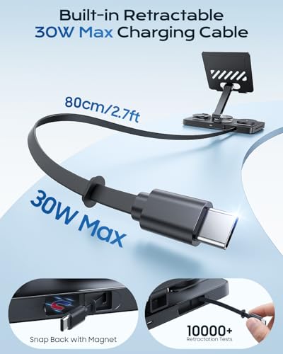 5 in 1 Charging Station for Apple Multiple Devices &65W Adapter, 30W Max Bulit-in Retractable Cable Fast Wired Charging Stand for iPad/Tab, Foldable Magnetic Wireless Charger for iPhone 17/iWatch/Buds