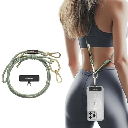 MAGEASY Universal Cell Phone Lanyard - Anti-Theft Rope Crossbody Phone Strap for iPhone 17 Pro Max & Most Smartphones, for Men & Women | 6mm Sage Green - color: Sage Green