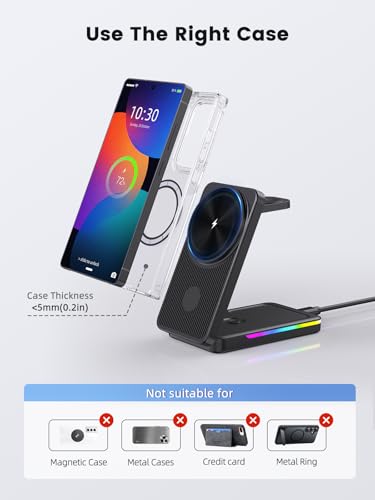 Magnetic Wireless Charger for Samsung, 3 in 1 Travel Charging Station - color: Black