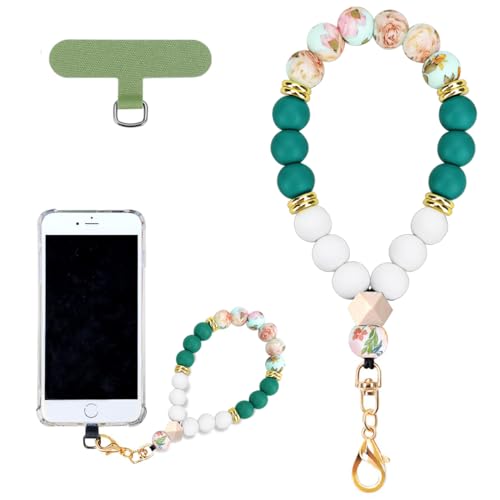 VICHUNHO Marble Silicone Beaded Phone Wrist Strap, Cellphone Lanyard with Tether Tab, Elastic Hands-Free Wristlet Bracelet - color: Moon Season