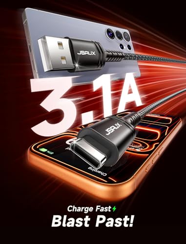 JSAUX USB C Cable [2-Pack 6.6ft], USB A to USB C for iPhone, Samsung, Black - color: Black, size: 6.6ft+6.6ft