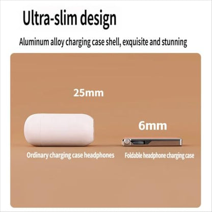 Wireless Bluetooth Ultra-Thin Foldable Earphones, 6mm Modular Design Charging Case, No Stress, Bluetooth Wireless Earphones for Travel, Calls & Music (Gray)