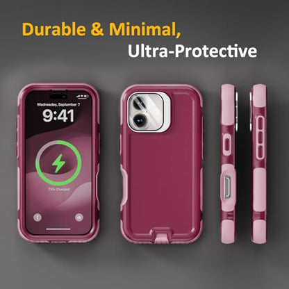 Follaroma Magnetic for iPhone 17 Case with Camera Stand, Purple Pink, 6.3" | Built-in Glass Camera Cover,Compatible with MagSafe,Heavy Duty Shockproof Protective,Military-Grade Anti-DropDual Layer Cover - color: Purple Pink, size: iPhone 17 6.3''