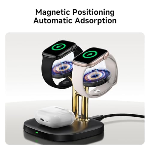 3 in 1 Dual Watch Wireless Charger Stand for Apple Watch Ultra 4/12,AirPods - color: Black & Gold