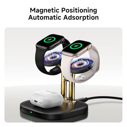 3 in 1 Dual Watch Wireless Charger Stand for Apple Watch Ultra 4/12,AirPods - color: Black & Gold
