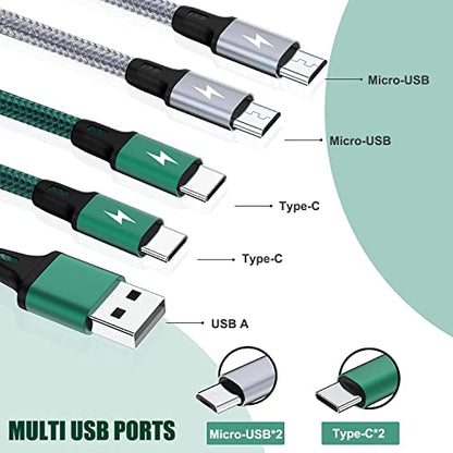MJXIANG 2-Pack Multi Charger Cable 4 in 1, 4FT Braided Fast Charging 3A