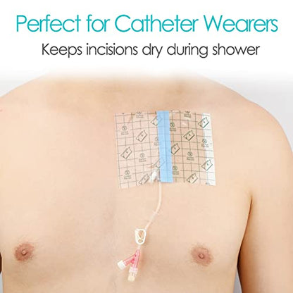 50Pcs Waterproof Shower Protector Bandage 4x4.7 inch for Chest Chemo Port Dialysis Catheter Shower Cover Hemodialysis Surgery Incisions Guard Bath Patch Transparent Film Clear Adhesive Wounds Dressing - size: 4x4.7 Inch (Pack of 50)