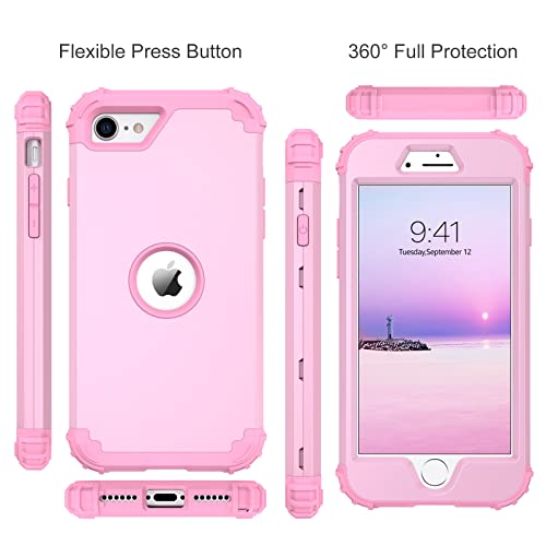 BENTOBEN for iPhone SE 2022 Phone Case and iPhone SE 2020 Case, Heavy Duty 3 in 1 Full Body Rugged Shockproof Hybrid Hard PC Soft Rubber Bumper Drop Protective Girls Women Boy Cover,Light Pink Design - color: Light Pink
