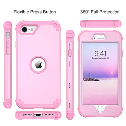 BENTOBEN for iPhone SE 2022 Phone Case and iPhone SE 2020 Case, Heavy Duty 3 in 1 Full Body Rugged Shockproof Hybrid Hard PC Soft Rubber Bumper Drop Protective Girls Women Boy Cover,Light Pink Design - color: Light Pink