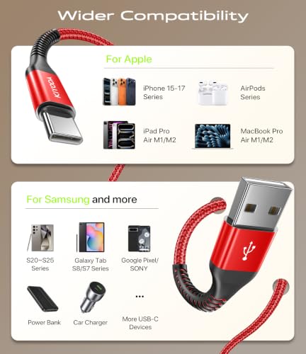USB C to C Cable 60W Fast Charging 6FT USB C to USB C Cable for CarPlay - color: Red, size: 3FT, style: USB A to USB C