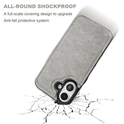 ONETOP for iPhone 16 Wallet Case with Credit Card Holder,Gray | Kickstand,ID/Cash Holder,Case Wallet with Card Slots,Double Magnetic Clasp,Durable PU Leather Shockproof Cover for Women Men - color: Gray