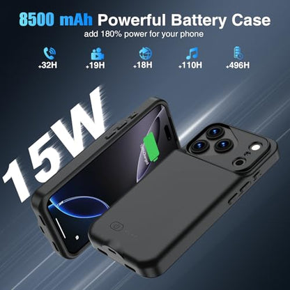 GIN FOXI Battery Case for iPhone 17 Pro, Charging Case Charger 8500mAh Ultra-Slim Lightweight Powerful Battery Pack 15W Fast Rechargeable Anti-Fall TPU Juice Box for iPhone 17 Pro (6.3") Black - color: Black