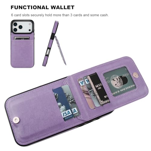 KIHUWEY for iPhone 17 Pro Max Wallet Case Card Holder Kickstand, Purple | Credit Card Slots, PU Leather, Magnetic Clasp, Flip Heavy Duty Protection Cover for Men - color: Purple