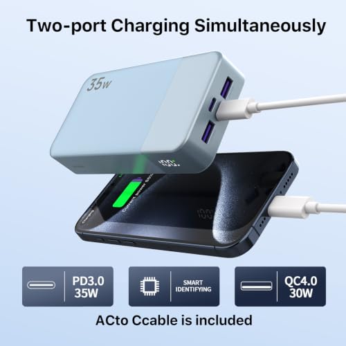 NOBIS Portable Charger 35W 20000mAh Power Bank Fast Charging - color: Light Blue
