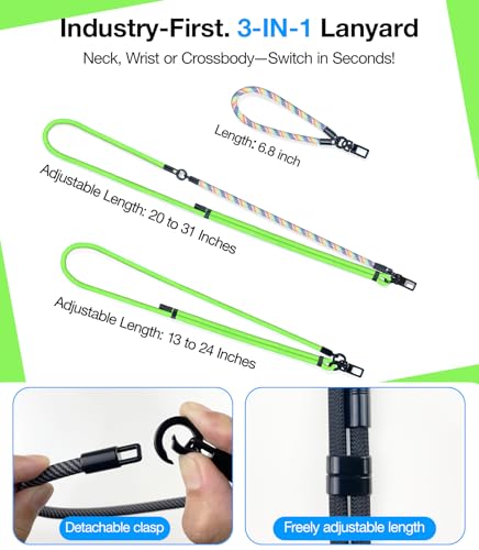 Phone Lanyard Crossbody, 3-in-1 Neck Strap& Wrist Strap, Adjustable Anti-Theft Lanyard with 2 Phone Tether Tabs, Universal Cell Phone Strap for iphone 17 pro max,Travel Essential,Green - color: 6-green