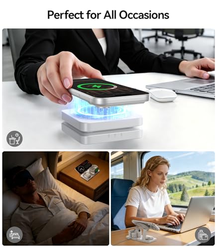 Wireless Charger for iPhone, 3-in-1 Magnetic Charging Station for Apple - color: White