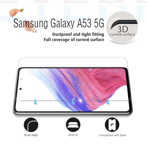 Galaxy A53 5G Premium Tempered Glass Screen Protectors, [2 Pack] [Anti-scratch] [3D Glass] [Case-Friendly] Screen Protector Glass for Samsung Galaxy A53 - size: Galaxy A53 5G