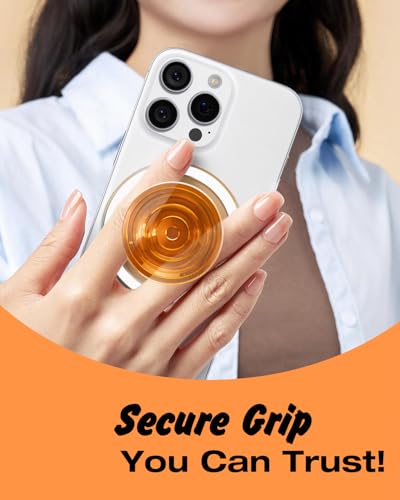 Svanove Magnetic Phone Grip Compatible with Magsafe, Mag Safe Translucent Clear Grip Collapsible Kickstand for iPhone Samsung Pixel, Cute Transparent Silicone Removable Phone Stand Holder, Orange - color: Orange, style: Magnetic