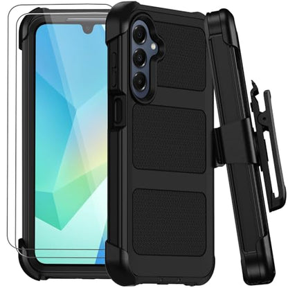 for Samsung Galaxy A16 5G Case with Belt Clip Holster & Kickstand,Military Grade Drop Tested Shockproof Heavy Duty Rugged Cover,w/2X Screen Protectors Defender Bumper Protective Cases (Black) - color: Black
