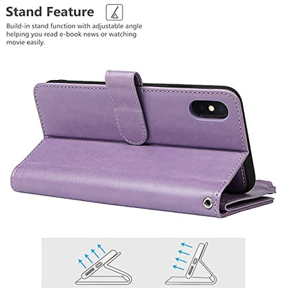 iCoverCase for iPhone X/XS Wallet Case with Card Holder and Wrist Strap, PU Leather Kickstand Card Slots Zipper Pocket Magnetic [Detachable] Flip Cover Case 5.8 Inch (Purple) - color: Purple