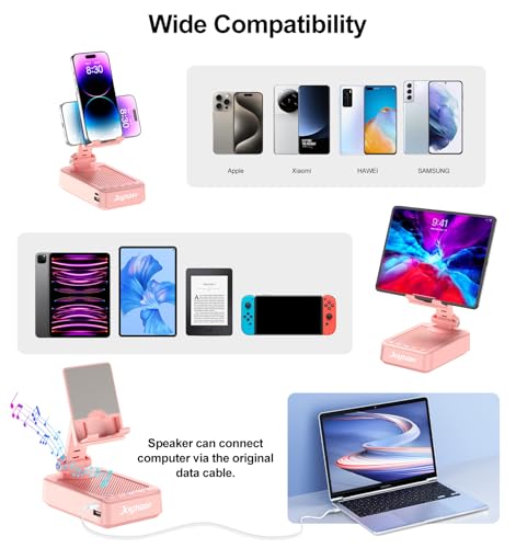 Gifts for Women Girls, Phone Stand with Bluetooth Speaker and Charging Function 360° Rotable Angle Adjustable Cell Phone Holder with HD Stereo Sound Fits All Phones,Tablet (Pink) - color: Pink