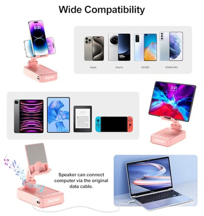 Gifts for Women Girls, Phone Stand with Bluetooth Speaker and Charging Function 360° Rotable Angle Adjustable Cell Phone Holder with HD Stereo Sound Fits All Phones,Tablet (Pink) - color: Pink