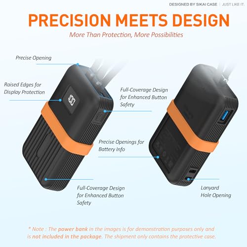 Silicone Case for Anker Zolo Power Bank (10,000mAh 30W) A1680/A1688 Protective Cover with Lanyard Slot, Drop-Proof Dust-Proof Precise Cutouts for Daily Use & Travel (Black) - color: Black