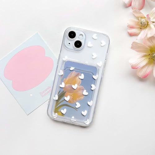 NITITOP Compatible with iPhone 14 Case Clear with Card Holder Cute White Love Heart Pattern Design Design Soft TPU Shock-Absorbing Wallet Case Protective Cover - White - color: White, size: iPhone 14