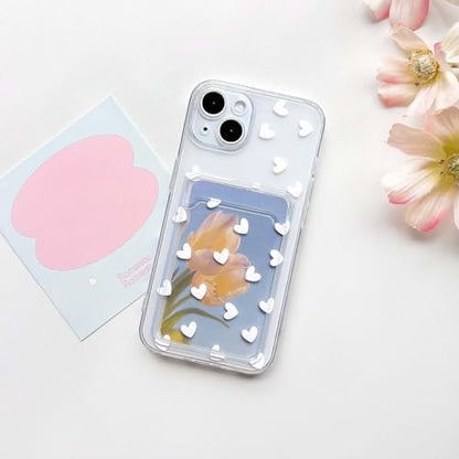 NITITOP Compatible with iPhone 14 Case Clear with Card Holder Cute White Love Heart Pattern Design Design Soft TPU Shock-Absorbing Wallet Case Protective Cover - White - color: White, size: iPhone 14
