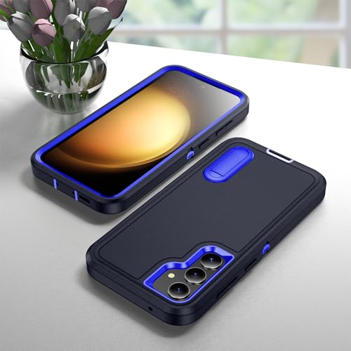 for Samsung Galaxy S23 FE Case with Kickstand Case 3-Layer Military Grade Protective Case Cover Silicone Heavy Duty Rugged Shockproof for Galaxy S23 FE Phone Case (Navy+Blue) - color: Navy+Blue