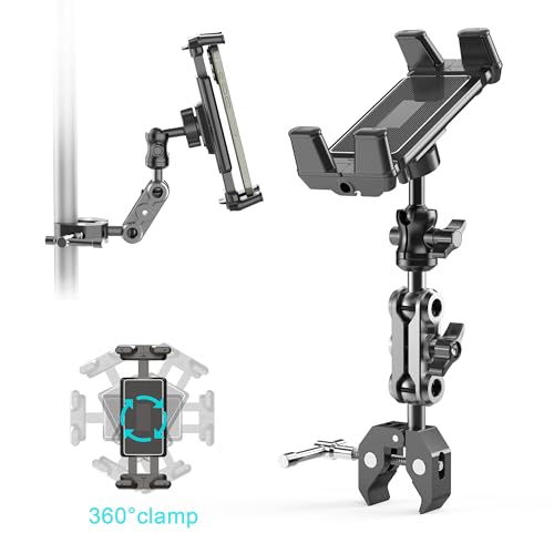 Universal Tablet Holder Mount for Treadmill, Exercise Bike, Stroller, Wheelchair, Golf Cart - 360° Rotatable Adjustable Clamp for 4.7" to 12.9" iPad, iPhone, Smartphones & Tablets