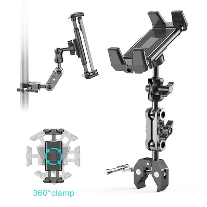 Universal Tablet Holder Mount for Treadmill, Exercise Bike, Stroller, Wheelchair, Golf Cart - 360° Rotatable Adjustable Clamp for 4.7" to 12.9" iPad, iPhone, Smartphones & Tablets