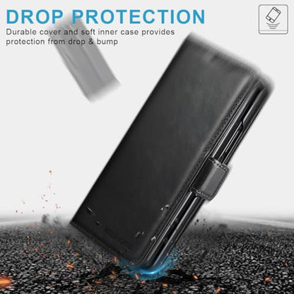 KEZiHOME Genuine Leather Wallet Case for Samsung Galaxy Z Fold 6 Black - color: Black, size: Galaxy Z Fold 6 Case