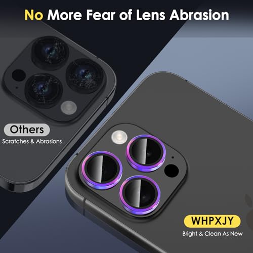 WHPXJY Camera Lens Protector for iPhone 15 Pro Max/iPhone 15 Pro Tempered Glass Lens Cover with Individual Metal Ring, Anti Scratch, Strong Adsorption, HD Clear, Case Friendly - Colorful Titanium