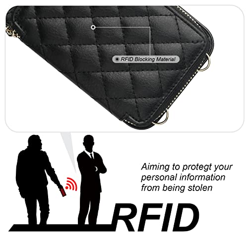 Bocasal Crossbody Wallet Case Card Holder for iPhone 13, Black | RFID Blocking PU Leather Zipper Handbag Purse, Kickstand Flip Folio Case with Card Slots Holder Wrist Strap Lanyard 6.1 Inch - color: Black