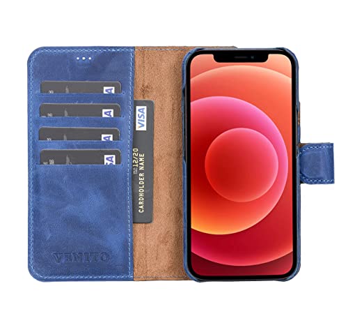 Venito Florence Leather Wallet Phone Case Compatible with iPhone 13 Pro (6.1 inch) - Extra Secure with RFID Blocking - Detachable Phone Wallet (Antique Dark Blue)* - color: Antique Dark Blue, size: iPhone 13 Pro