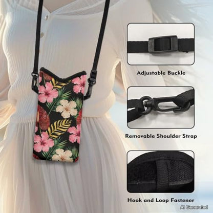 Cellphone Purse Bag with Adjustable Strap Waterproof Shockproof Crossbody Mini Shoulder Handbags Portable Phone Sleeve Case for Women, 8 x 4 Inch, Tropical Hibiscus Flower Palm Leaf - color: Tropical Hibiscus Flower Palm Leaf