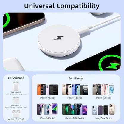 EGK Mag.Safe Charger for iPhone, Magnetic Wireless Charger Stand for iPhone 12-17 Series & AirPods Pro 4-2 with 6.6ft USB-C Charging Cable