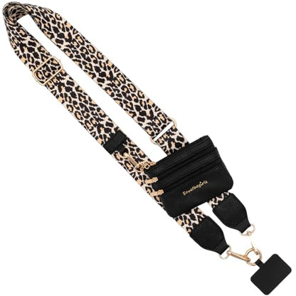 Save the Girls Clip & Go Phone Lanyard Crossbody Strap with Wallet, Leopard - color: Leopard