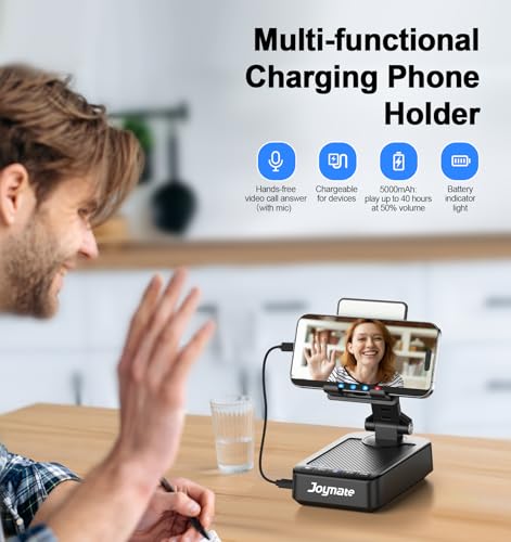 Gifts for Men Women, Phone Stand with Bluetooth Speaker and Charging Function 360° Rotable Angle Adjustable Cell Phone Holder with HD Stereo Sound Fits All Phones,Tablet (Black) - color: Black
