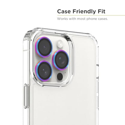 PureGear Camera Lens Protector for Apple iPhone 15 Pro & 15 Pro Max, Protects Camera Lens from Drops & Scratches, Ultra-Thin HD Tempered Glass Individual Ring Cover Lens Protectors-Iridescent - color: Iridescent