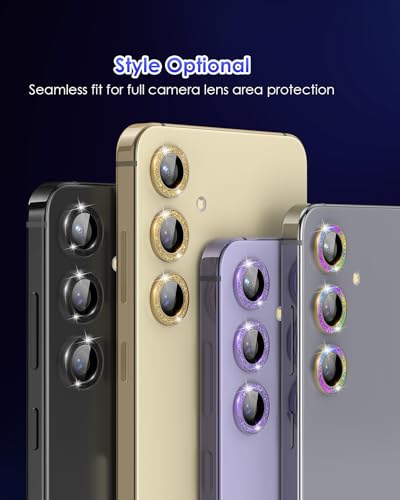 Compatible for Galaxy S25 Plus Camera Lens Protector Glitter Individual Aluminium Alloy Ring 9H Tempered Glass Bling Camera Cover for Samsung Galaxy S25 Plus Glitter Colorful