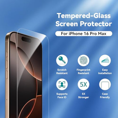 ImpactStrong 3-Pack Shatterproof Tempered Glass Screen Protector for iPhone 16 Pro Max [Easy Installation Frame] [Bubble Free] [9H Hardness] [Full Coverage] Case Friendly, 6.9 Inch - size: iPhone 16 Pro Max
