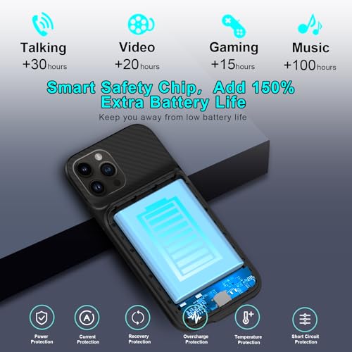 Battery Charging Case for iPhone 12 Pro Max, 13 Pro Max, 14 Pro Max, 14 Plus, 10000mAh Portable Extended Power Bank Case, Black, Plastic - size: For iPhone 12PM/13PM/14PM/14 Plus