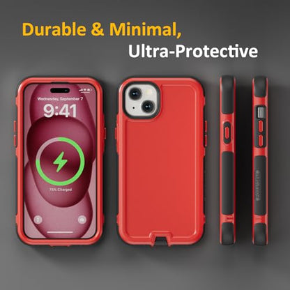 Follaroma Magnetic for iPhone 15 Case, Heavy Duty Phone Cases, Red, 6.1" | Compatible with MagSafe, Heavy Duty Shockproof,Military-Grade Anti-Drop Protective,Dual Layer Magnetic Protection Phone Cover - color: Red, size: iPhone 15 6.1''