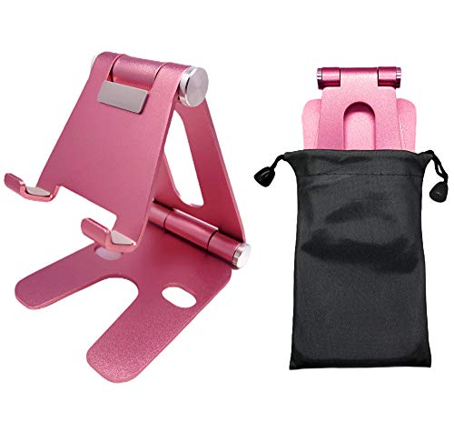 Fully Foldable Multi-Angle Aluminum Phone & Tablet Stand - Adjustable Dock Holder for Desk, Bed, Office, School, Kitchen, Travel - Portable Charger Station Organizer (Rose Gold, Foldable)