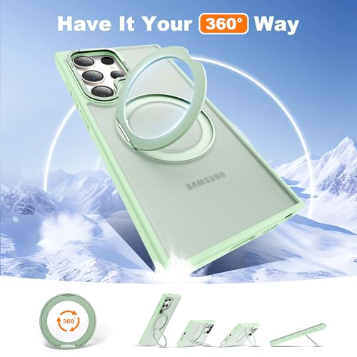 Compatible with Samsung Galaxy S24 Ultra Case with 360Rotatable Magnetic Ring Stand Compatible with Mag-Safe Military Protection Matte Translucent Phone Cases for S24 Ultra 6.8",Green - color: Green, size: Samsung Galaxy S24 Ultra