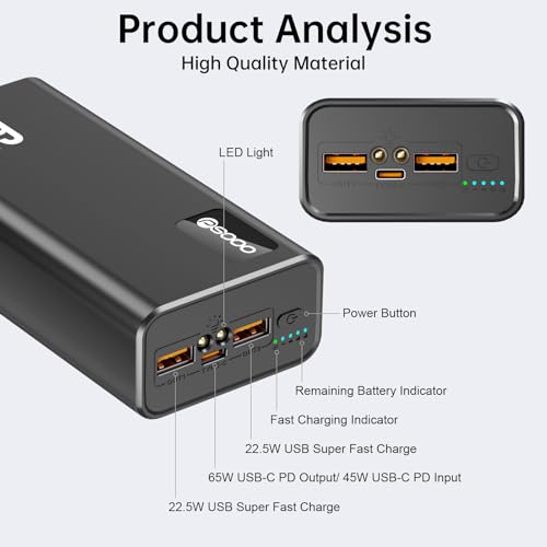 PSOOO Power Bank 65W 27000mAh Laptop Battery Pack - color: Black